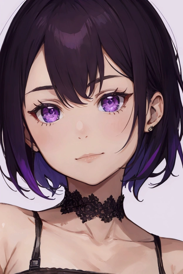Short haired man with purple eyes