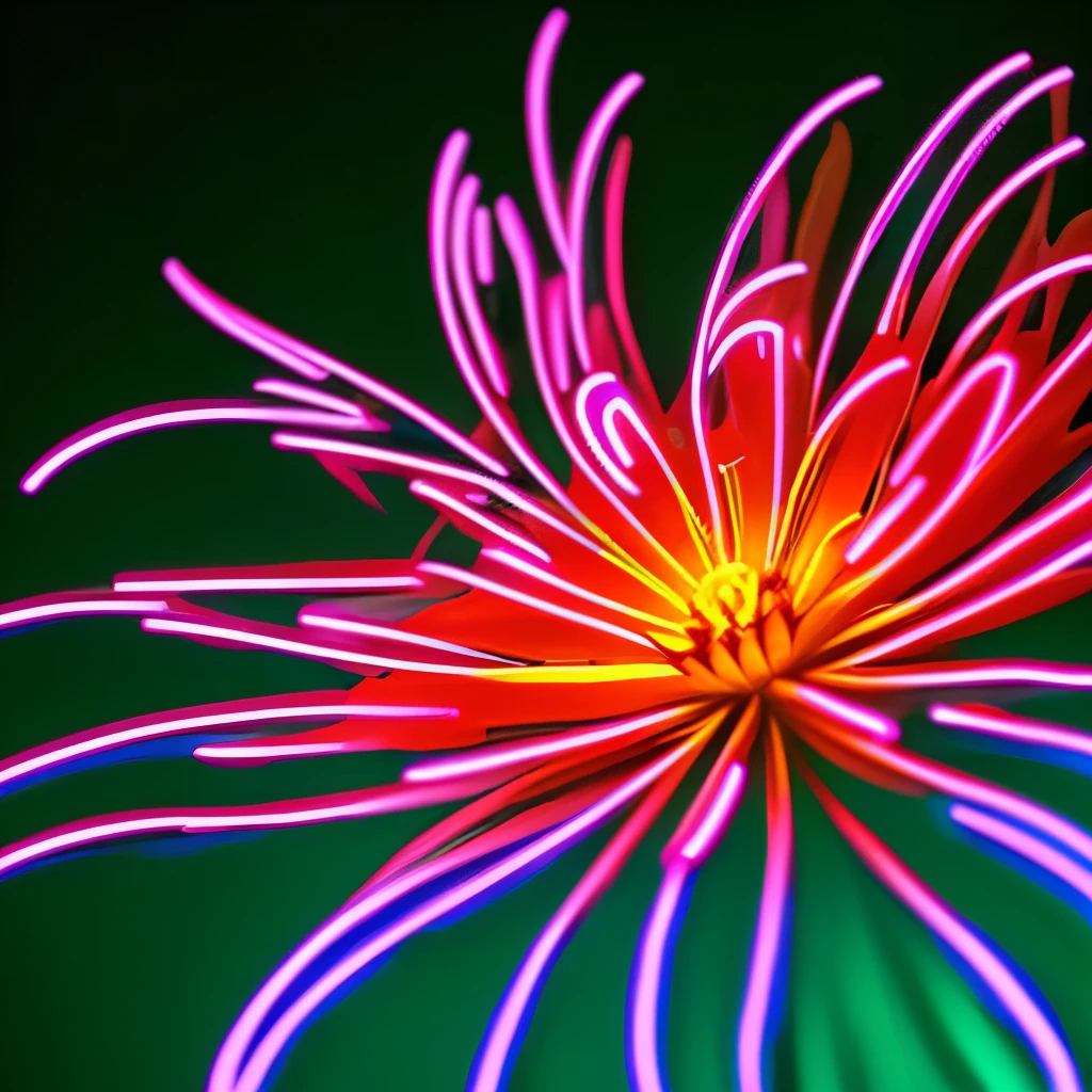 a close up of a flower with neon lights on it, a digital rendering by Bruce Munro, flickr, conceptual art, radiating atomic neon corals, twirling glowing sea plants, harmony of neon glowing coral, neon color bioluminescence, neon bioluminescence, filled with bioluminescence, purple and blue neons, neon jellyfish
