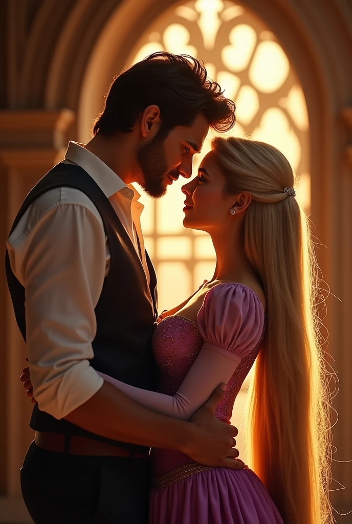 photorealism, Alladin giving a kiss to elsa