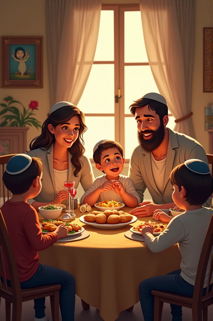 Jewish family at dining table
