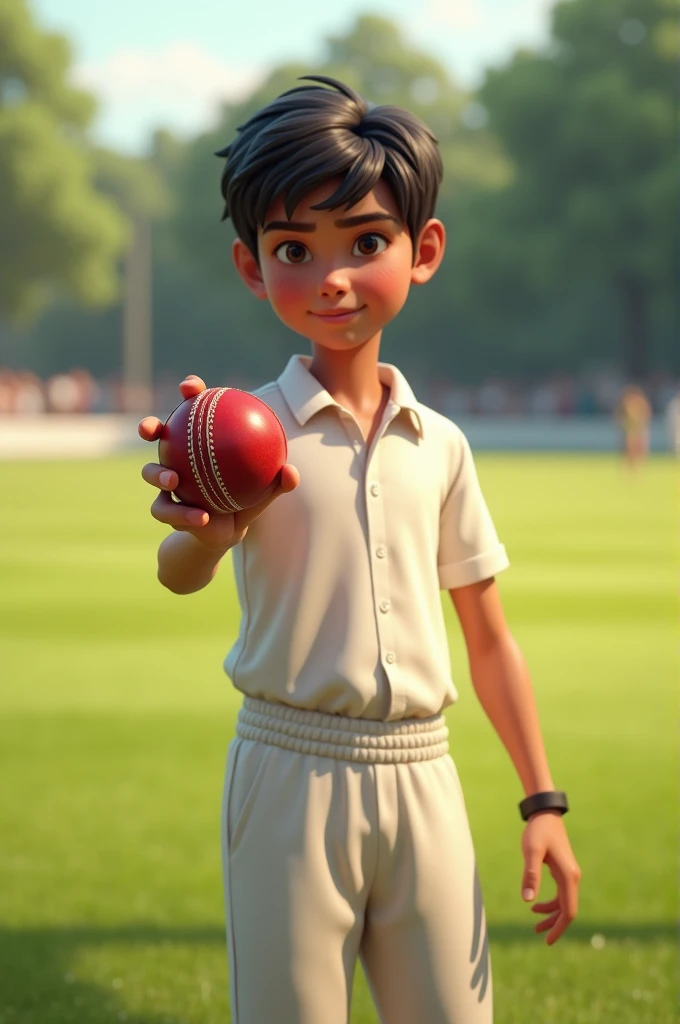 A boy who left cricket ball in his hand
