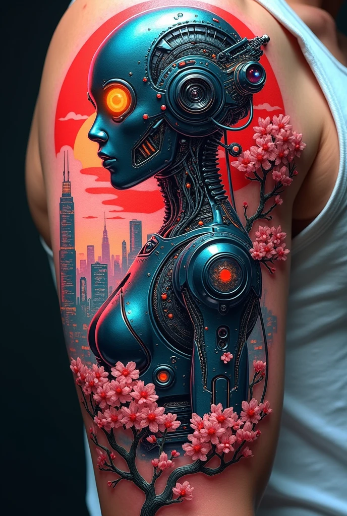 Hey i want you to create an arm tattoo design with cyberpunk, japanese, videogames theme