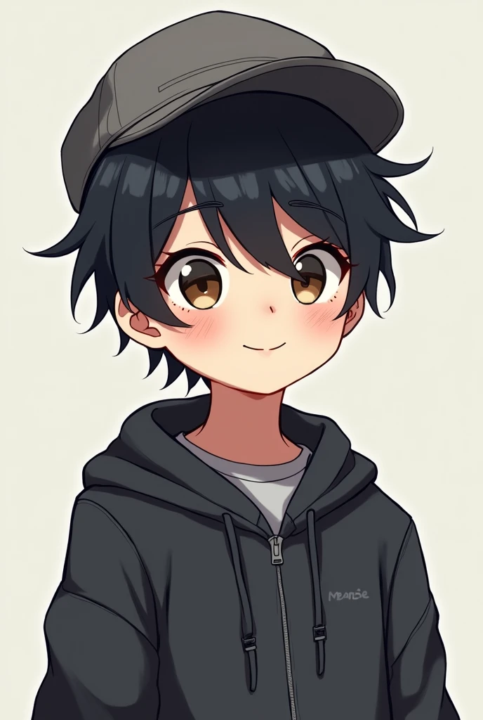 Create a boy in 2d, blackquality hair, anime styling, he has a cap, very stylish