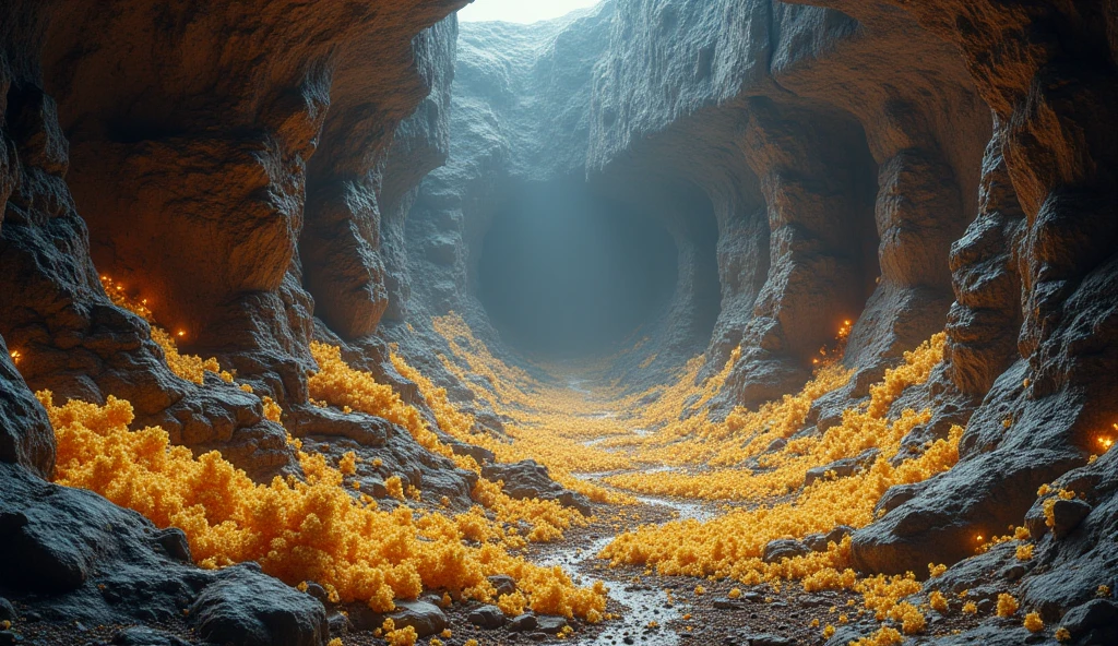 There are a lot of gold ores and various crystal ores under the ground.（best quality，4K，8k，High level，masterpiece：1.2），Ultra Detailed，（lifelike，Photo real，Photo real：1.37）