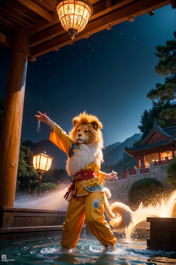 There are lion dances,One is a big dancing lion,One is a little lion dance, CG Society - w 1 0 2 4 - n 8 - i, Inspired by Pu Hua, shui mo hua, (Flowing water generates wealth)official art works, CG Society and fenghua zhong, author:Toth Wu, Inspired by Lu Guang, CG Society 8k”, CG Society ), inspired author:Toth Wu