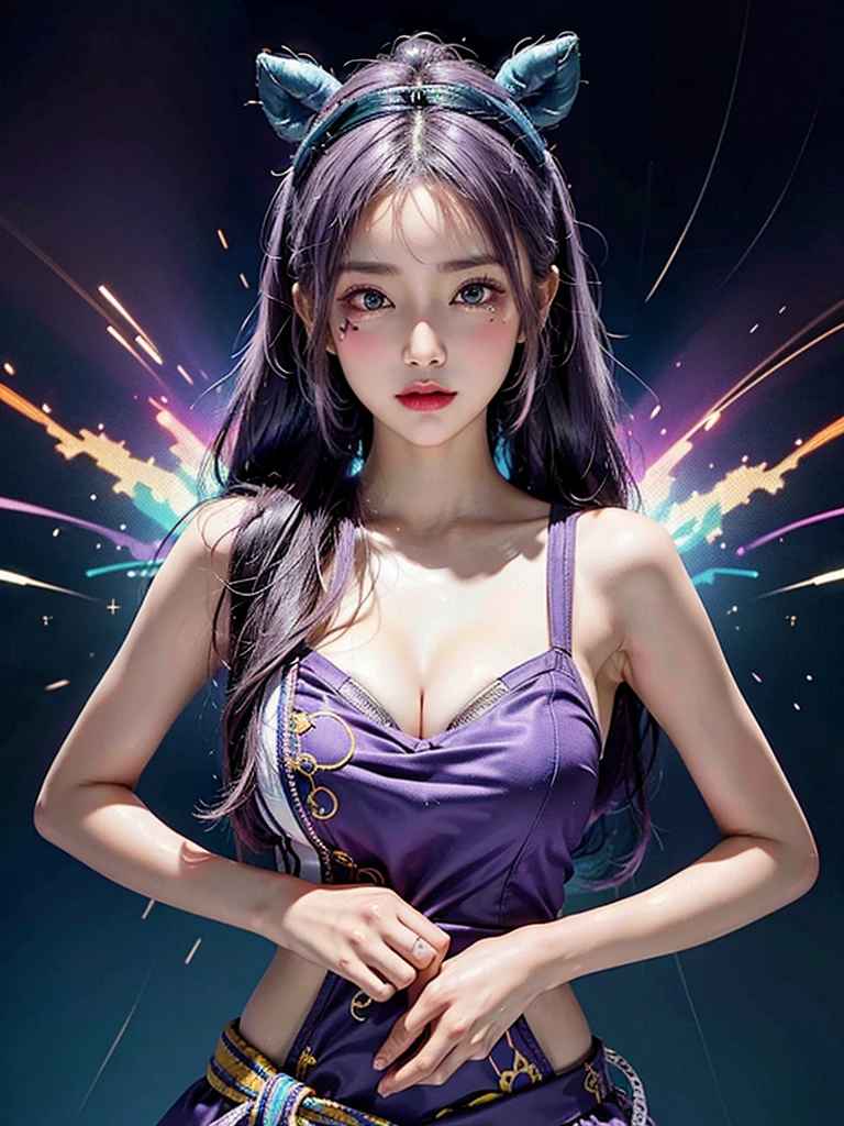 (Absurd, High resolution, Very detailed), (One Girl:1.3), Twin tails, Purple Hair, break , Glitch Art, Digital Distortion, Pixelated Fragments, Data Corruption, Colorful Noise, Visual clutter, contemporary aesthetics break , Enamel Art, Glass-like surface, Vibrant colors, Glossy finish, Reflective Texture, Richly pigmented, fluid forms break , Ethnic Style, Traditional Costume, Vivid patterns, Handmade textiles, Cultural motifs, Beaded Jewelry, Artisan handmade accessories