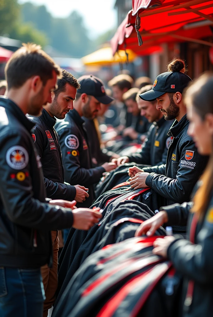 photo of people buying motorbike club jackets