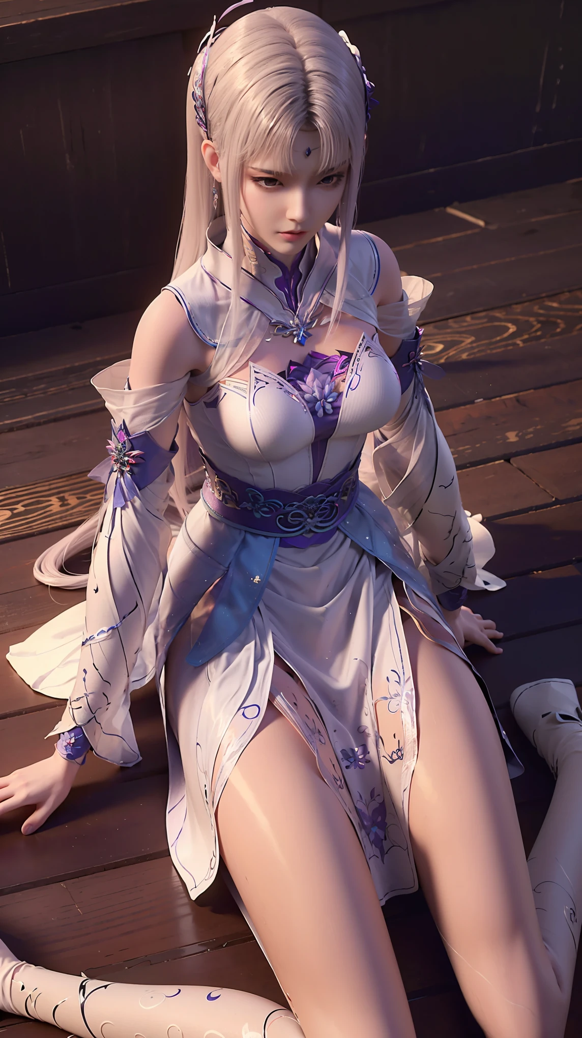 Close-up of a woman in a dress lying on a wooden floor, Japanese Goddess, Beautiful Chinese model, beautiful goddess, beautiful Asian girl, Sexy Girl, Fair, smooth and translucent skin, Chinese Girl, Asian girl, Attractive anime girl, Sexy pose, Beautiful fantasy queen, Beautiful and detailed body and face, Smooth white tights set, Light milky white porcelain skin