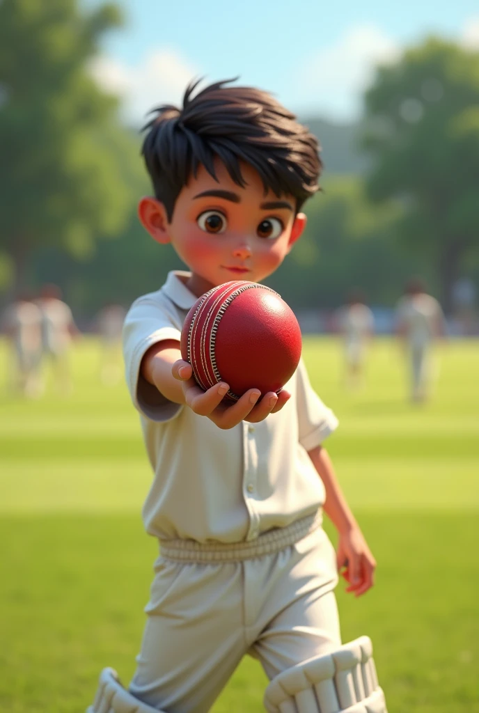 A boy who left cricket ball in his hand