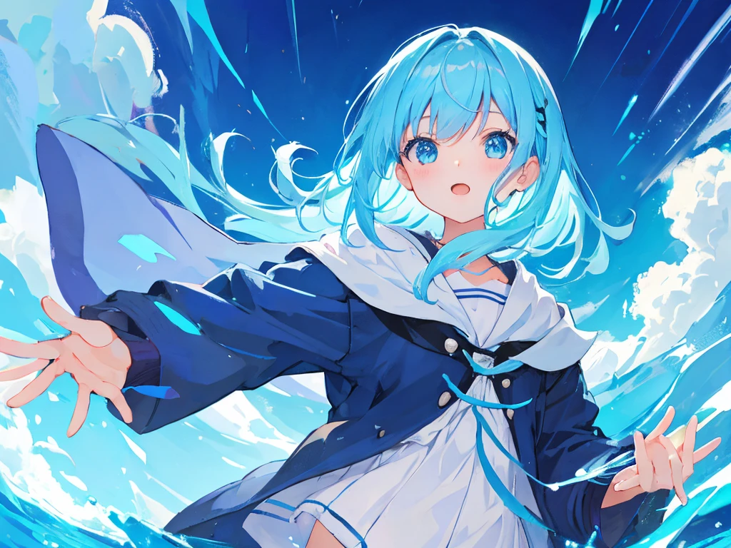 Anime Girl，light blue hair，JK