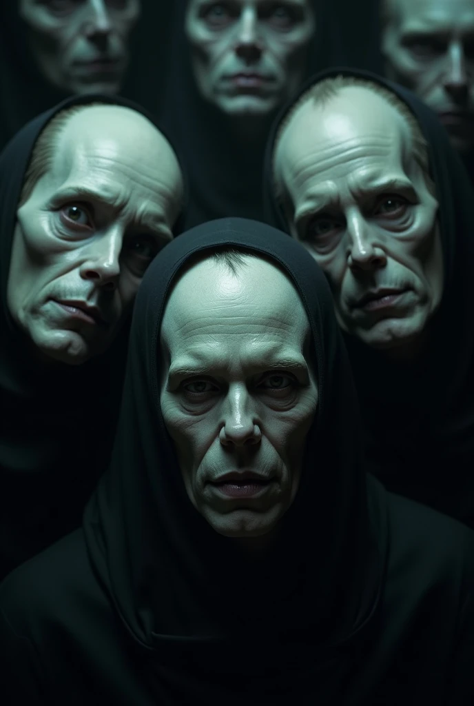 Zoom in on the faces of the crew, pale and lifeless, with haunting expressions.