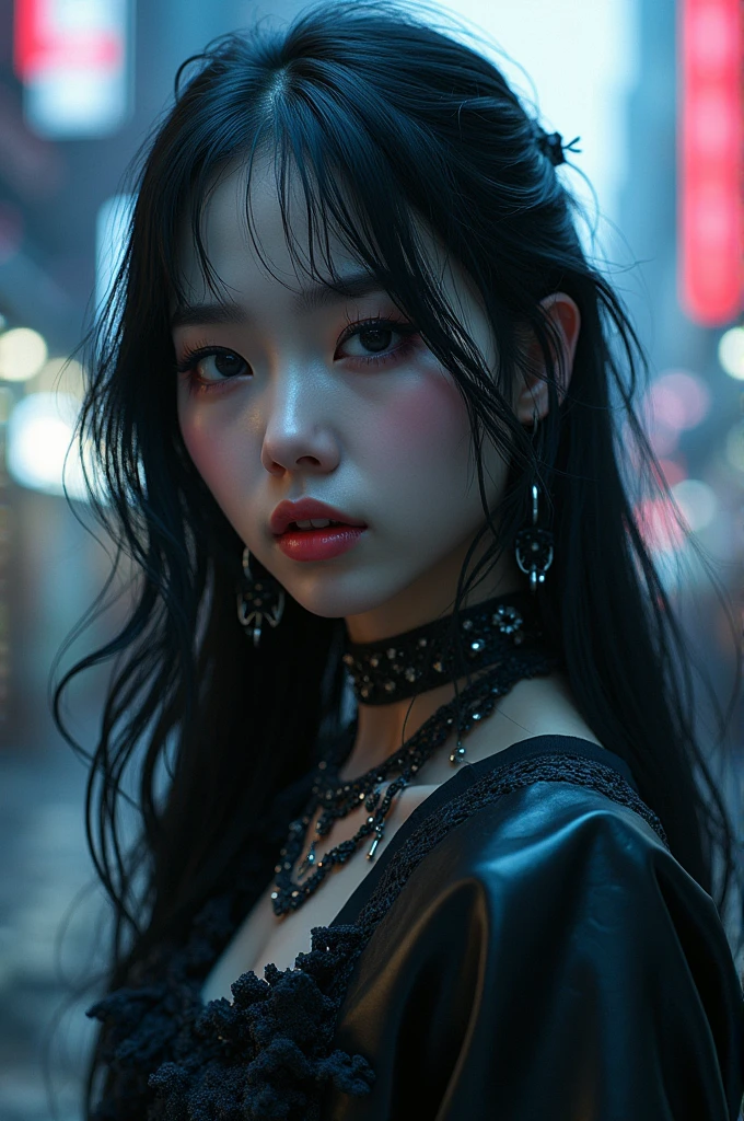 A Korean girl, beautiful, gothic style, cyberpunk style,