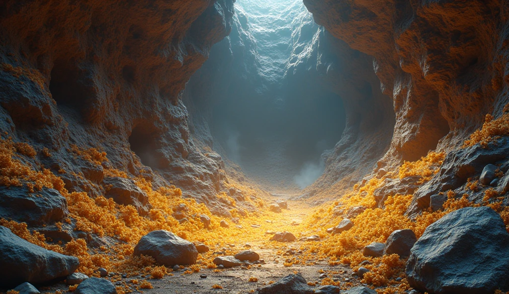 There are a lot of gold ores and various crystal ores under the ground.(best quality,4K,8k,High level,masterpiece:1.2),Ultra Detailed,(lifelike,Photo real,Photo real:1.37)