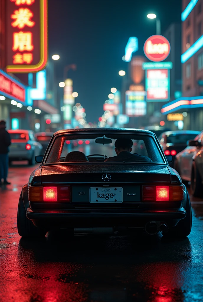 On the streets of Las Vegas , in the streets , inside a square gol car, founding 1 cigarette ,with the sound loud, Lowered square goal in black ,on the car's license plate written : KAGE