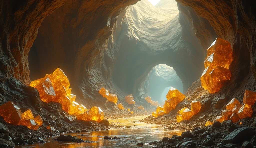 There are many large gold ores and various crystal ores under the ground.(best quality,4K,8k,High level,masterpiece:1.2),Ultra Detailed,(lifelike,Photo real,Photo real:1.37)