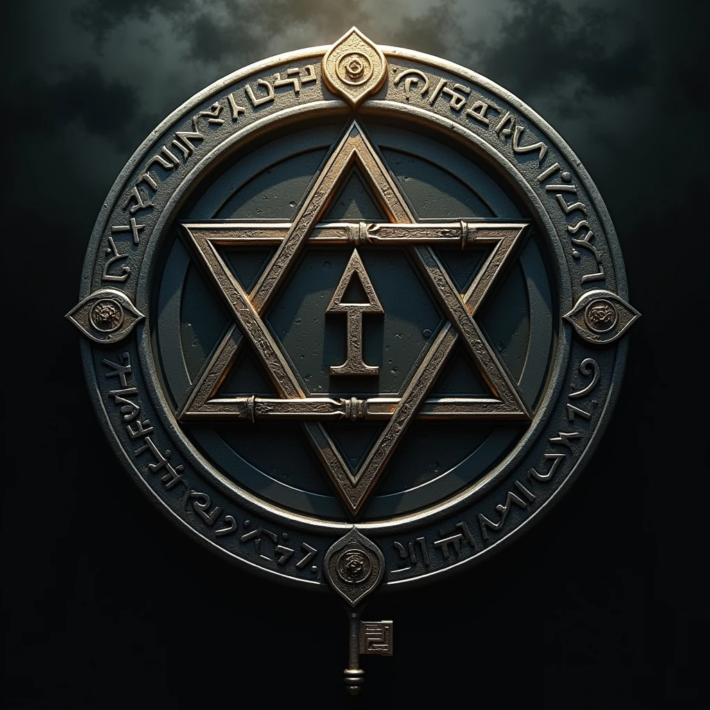 Image description:

center: A sigil with the letters Aleph (A), MEM (from), Yod (J), and Lamed (to), interconnected to form a symbolic geometric figure representing the key and the door.
Key: A stylized drawing of a key on one side of the image, showing the letters Yod (J) and Lamed (to) as part of the key design.
door: A door on the other side of the picture, with Aleph (A) y MEM (from) as decorative details.
Borders: The letter Teth (ninth) It is used to decorate the edges of the door and the key, representing the restrictive and violent nature of the threshold.
Color and Style:

dark colors: Black and grey to represent darkness and the abyss.
Metallic Details: Silver or gold for the key and door elements, symbolizing power and transition.
Image Simulation: If you need a real graphical display, Here is a description to create or imagine the image:

Display:

center del Diseño: A geometric seal that connects the letters mentioned.
Key y door: Both figures are located on the sides of the sigil, with symbolic details.
bottom: A dark background with shades of emptiness and chaos, evoking the abyss and oblivion.