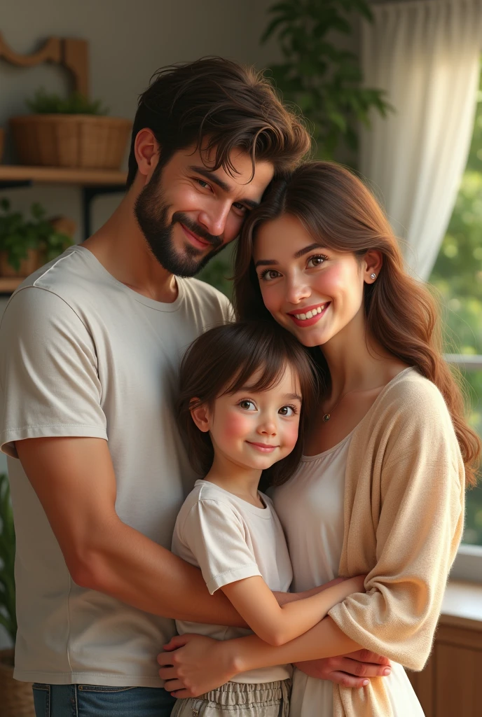 Family of four, dad, mother, teenage daughter and child