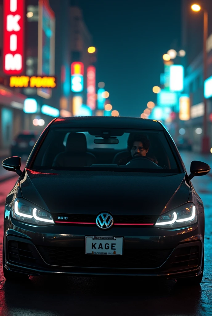 On the streets of Las Vegas , in the streets , inside a square Golf sportline car, founding 1 cigarette ,with the sound loud, Golf sportline square recessed black color ,on the car's license plate written : KAGE
