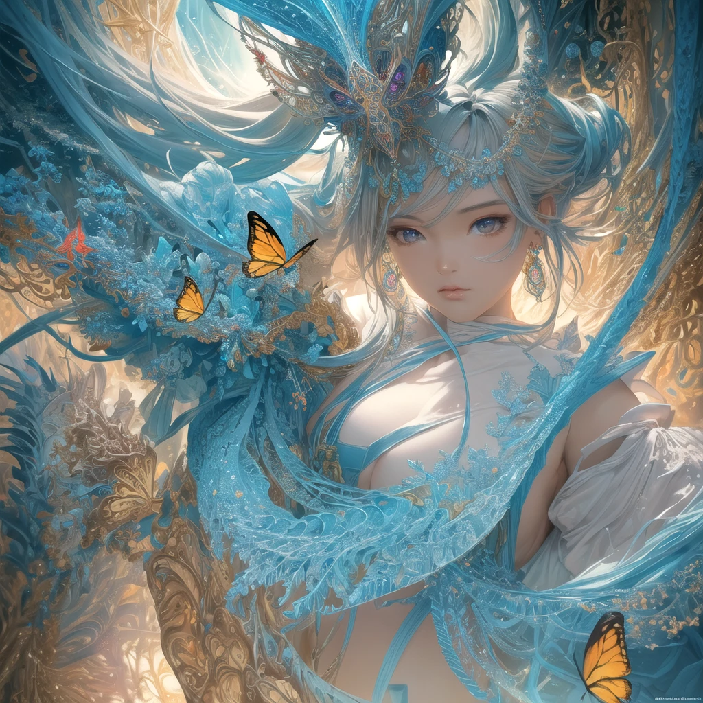 (masterpiece, top quality, best quality, official art, beautiful and aesthetic:1.2),extreme detailed,(fractal art:1.3),colorful,highest detailed,Dreamy Atmosphere,Bright color,
hudie,luminescence,butterfly,