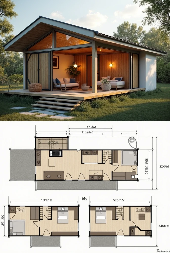 แบบบ้าน 1 roomนอน ออกแบบด้วย, room, kitchen , roomน้ำและroomอ่านหนังสือ
