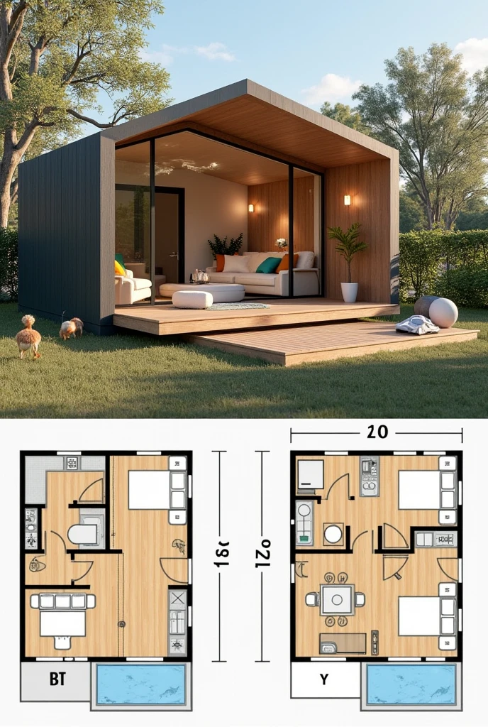 แบบบ้าน 1 roomนอน ออกแบบด้วย, room, kitchen , roomน้ำและroomอ่านหนังสือ