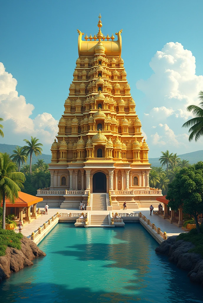 Rameshwaram original temple tamilnadu in gold colour 