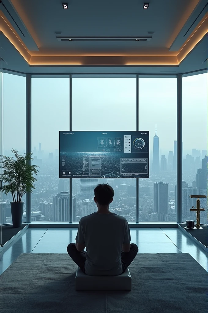 I need a Scifi interior straight view room image and that place need some properties like Tv, clock, lamb etc..