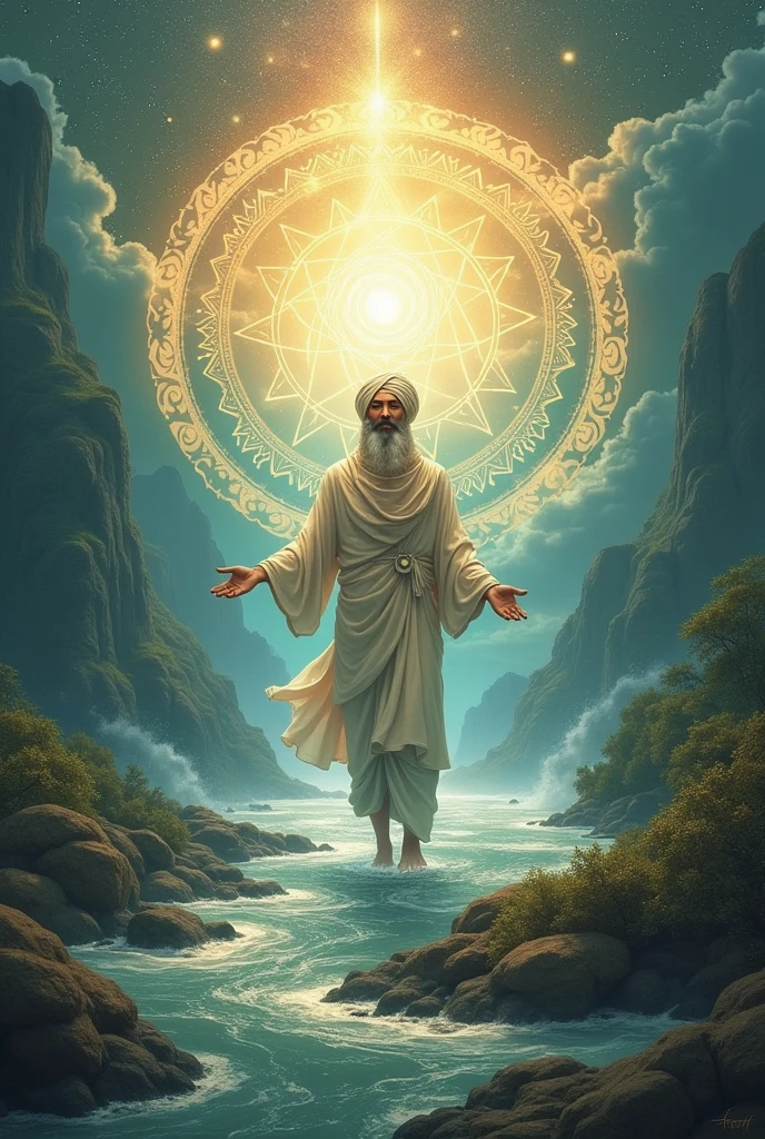 Sikh Philosophy: Explore the key concepts and teachings of Sikhism, such as "Ek Onkar" (One God), "Satnam" (Truth is the Name of God), and "Karamā" (Divine Will). Divine image explaining every thing in detail