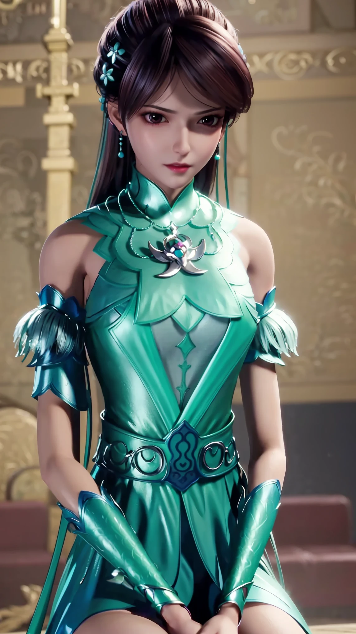 Arad woman in a dress sitting on a throne, cute anime waifu in a nice dress, trending on cgstation, 8K high quality detailed art, anime barbie in white, highly detailed exquisite fanart, Extremely detailed Artgerm, the anime girl is crouching, Flowing magic robe, Beautiful and attractive anime woman, WLOP 和 Sakimichan