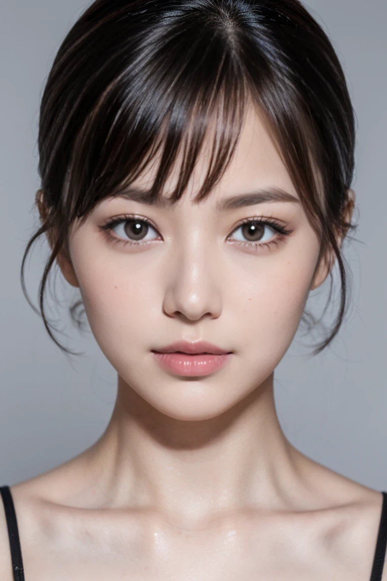 8k、High resolution、Maid Fashion、beautiful girl、bangs、young、White skin,、Narrow eyes,High nose,Face lighting、Clear images、Intellectual beauty、skinny、No makeup、Anxious expression、Face lighting,Shiny Hair、single eyelid,blue eyes
