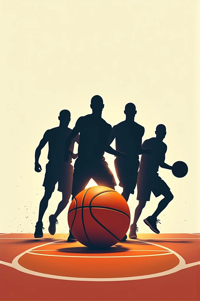 I want a basketball background where in the center is a basketball and behind it come out the bodies of 4 players
