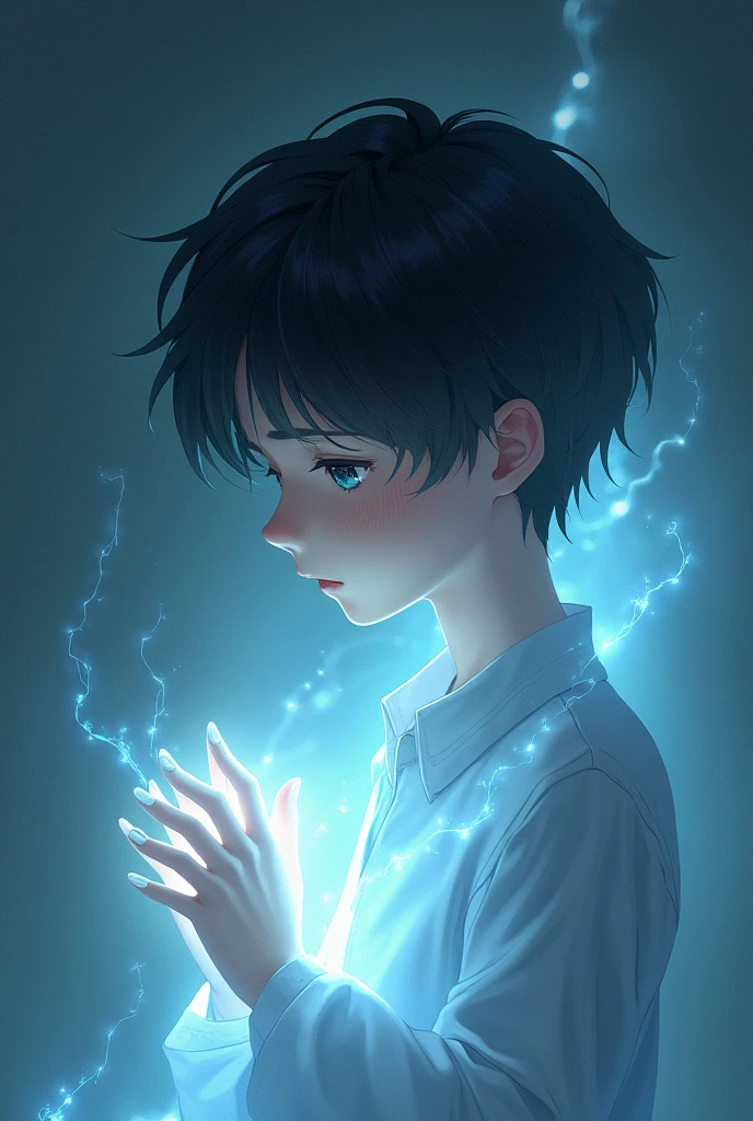 Anime boy sad glow effect 