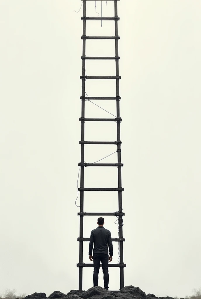 Make a picture of a man facing a ladder