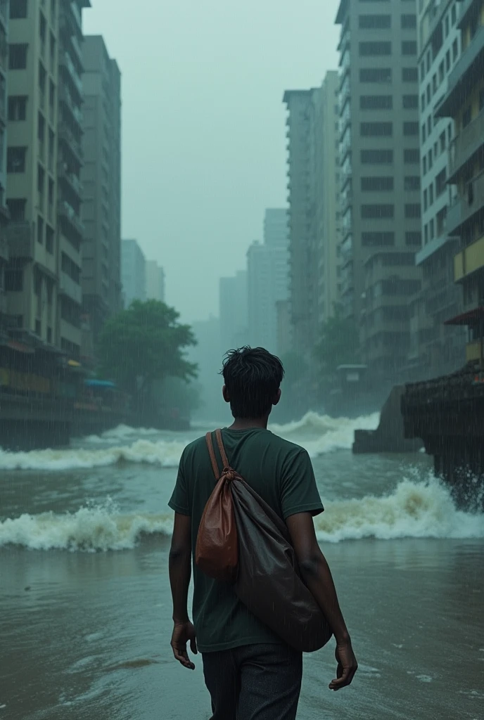 একটা মানুষ বাংলার রাজপথ দিয়ে হেটে যাচ্ছে।তার কাধে একটা ব্যাগ ঝুলানো। বৃষ্টি পড়ে, চারিদিকের অট্টালিকা গুলো হাহাকার করছে,সে নির্ভিক হয়ে চলছে, কিন্তু তার মনে তার প্রিয় জনের কথাও আসছে, ওদিকে নদীর উত্তাল ঢেউ ধুকে যাচ্ছে শহরে।
