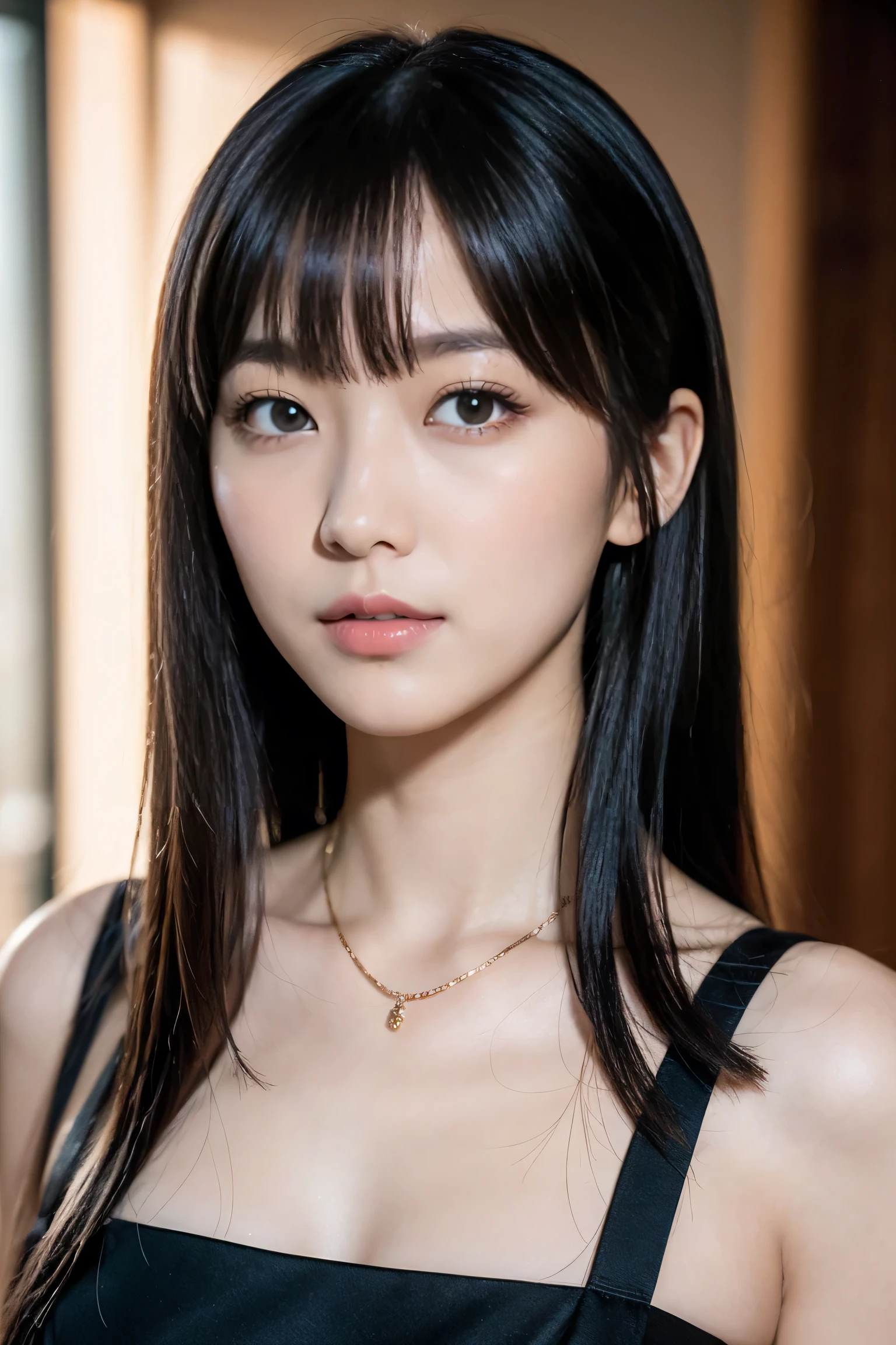 ８ｋ、High resolution、Maid Fashion、beautiful girl、{{bangs:1.6}}、young、White skin,、Narrow eyes,High nose,Face lighting、Clear images、Intellectual beauty、skinny、No makeup、Anxious expression、Face lighting,Shiny Hair、single eyelid,blue eyes