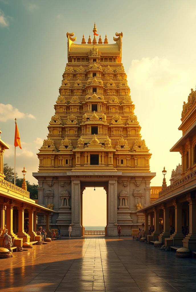 Rameshwaram original temple gold colour in tamil nadu  afternoon view