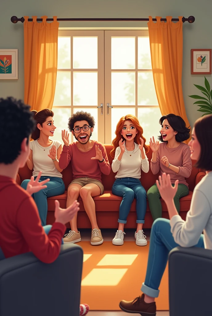 friends playing dumb charades