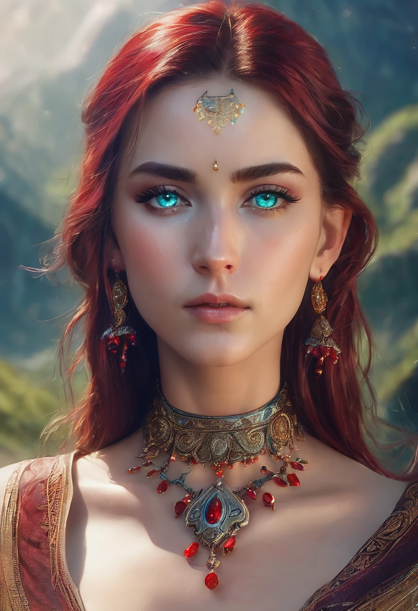 (masterpiece:1.3), (8k, photorealistic, raw photo, Best Quality: 1.4), (1 girl), beautiful face, full and sexy body, sexy hips, (realistic face), (Red hair, Long hair:1.3), beautiful hairstyle, realistic eyes, beautiful detailed eyes, (Realistic skin), beautiful skin, masterpiece, detailed face, detailed eyes, beautiful, of the highest quality, (elf woman, Dark, Madura))), (light blue aquamarine eyes), (((wearing a delicate red gemstone earring))), (Wearing a shiny moonstone necklace necklace), eyelash, ( usando arMadura sexy), whole lip, blushing lascivious face, [janet], [Alicia], "Beautiful adult face" , 30 years , mujer Madura , adult,(dark fantasy), absurdities, attractive, ultra high resolution, ultra realistic, Very detailed, golden ratio, (elder ring style), (carries a sword of light)
