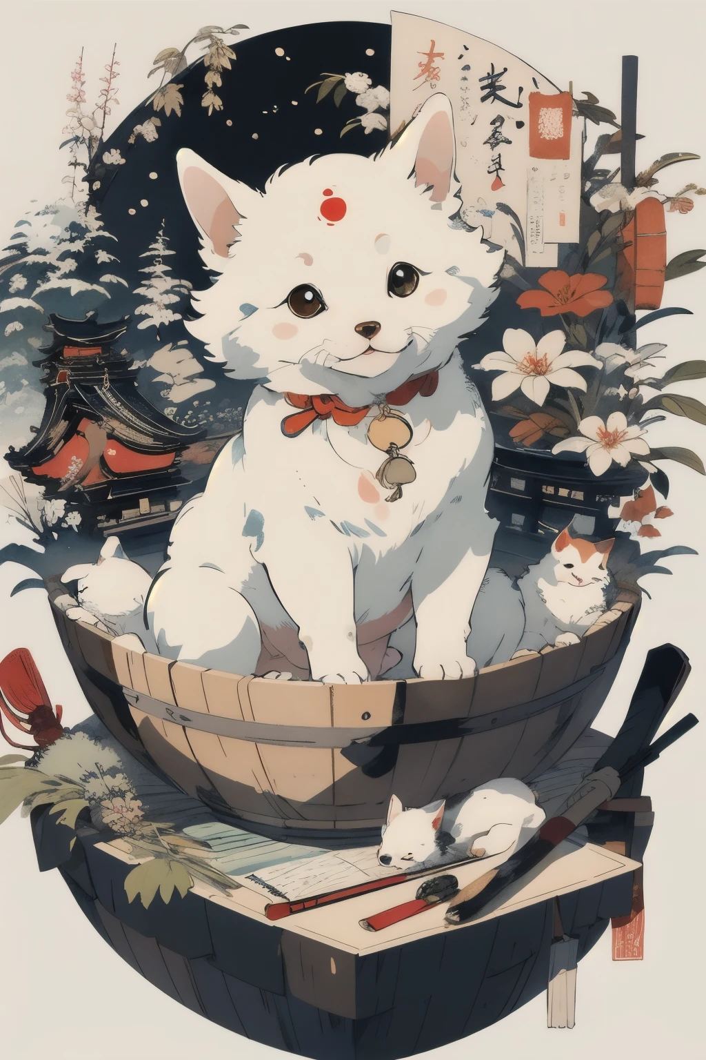masterpiece,Highest quality,Cute Ukiyo-e,dog