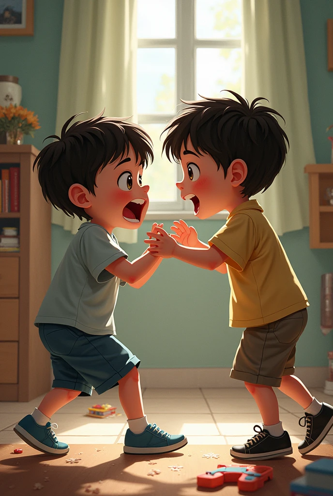 Two children fight
