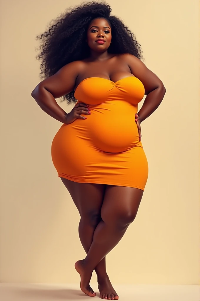 Woman dark skinned Big fat plus size senos grandes con vestido cellulitis Orange peel