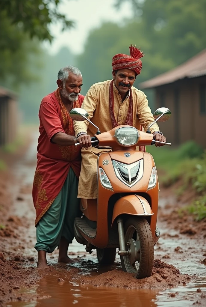 Ek ladka hai jisne apni shaadi ki sherwani pahani hai vah dekhta hai ki uncle ka scooter kichad mein fas gaya hai to vah uncle ki help Karta hai piche se dhak kar deta hai ki jad se nikaalne ke liye kuchh rakho