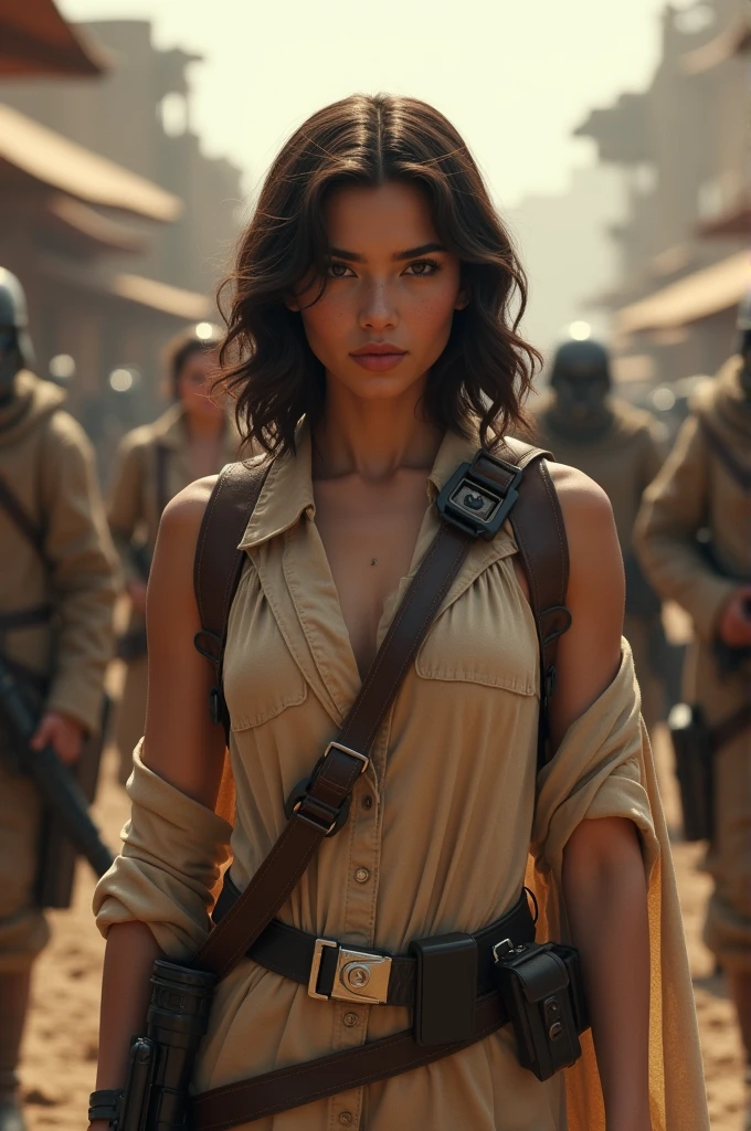 A short Latin American girl, White skin, Wavy csbello who is a rebel leader and follows the orders of Leia Organa and is Luke Skywalker's adventure partner