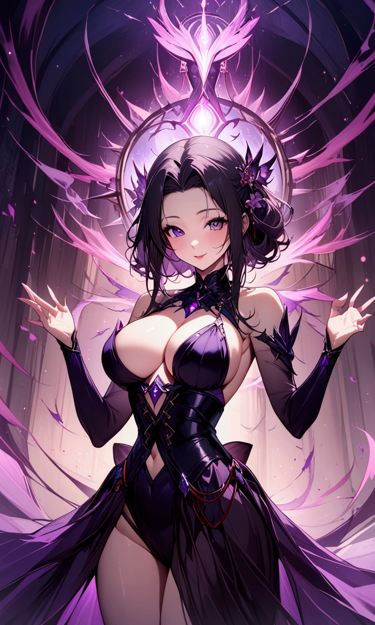 (((masterpiece))),((Highest quality)),one woman,30-year-old woman,Beautiful girl, (美しいエナメルのドレス、黒い髪:1.3)、Japanese girl、 Beautiful digital artwork, Beautiful fantasy art, dynamic sexy poses, A kind smile, A gentle gaze, {{A mysterious aura:0.5}},Big Breasts