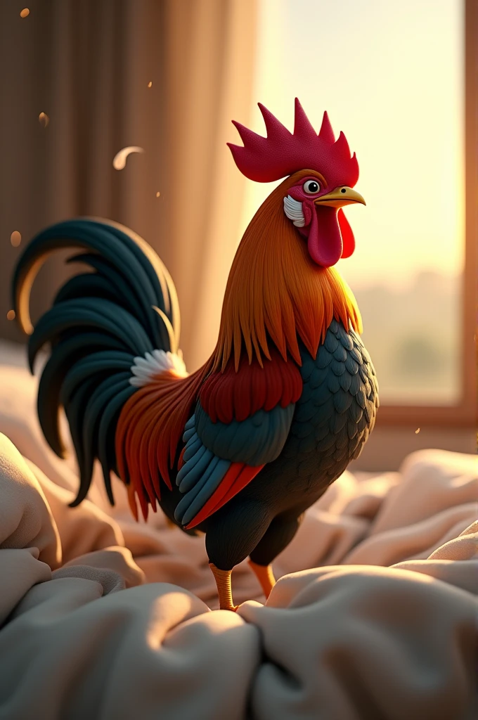 I need of picture of a rooster wake up on the bed