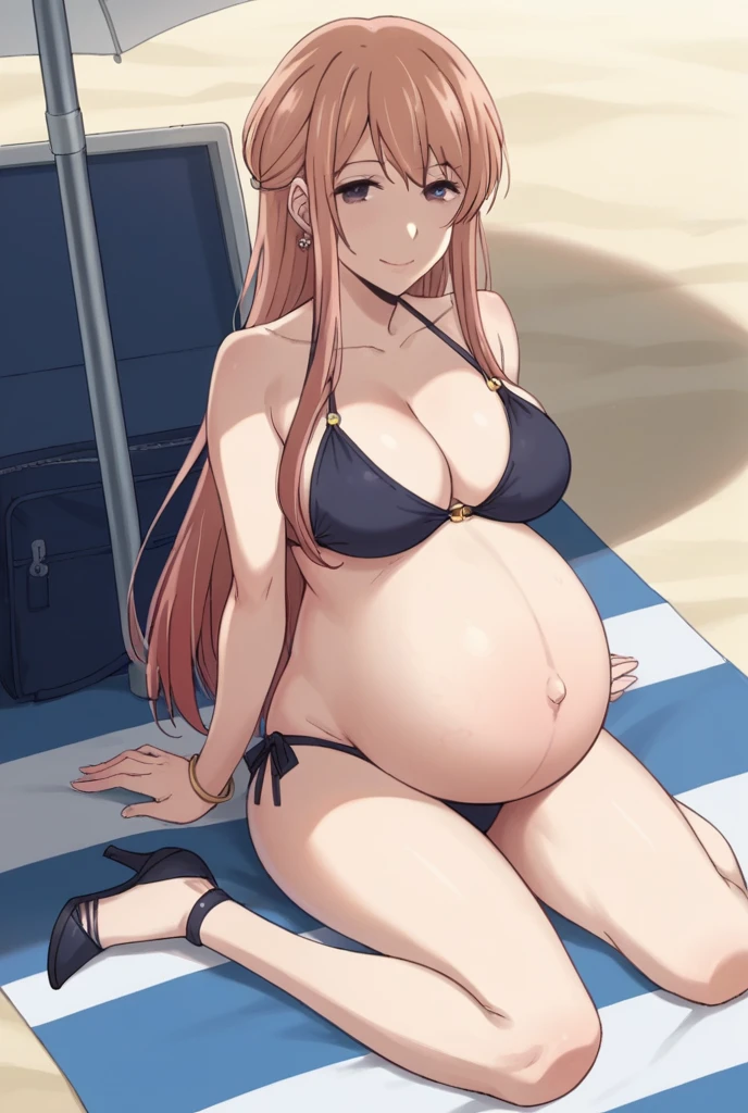 score_9, score_8_up, score_7_up, source_anime,
akaneminagawa, akane minagawa, long hair, bangs, brown hair, brown eyes, Big breasts,
Bikini, panties, Heels, big belly, large belly, Beach, background, rubing belly, smile,
looking at viewer, cowboy shot, solo, pregnant, possing, Sitting, strech marks, belly button, earrings, 