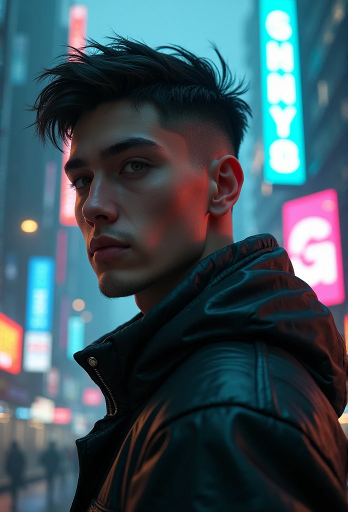 Change background cyberpunk handsome boy white. Reallsitic.face.8k.ultre reallstic.