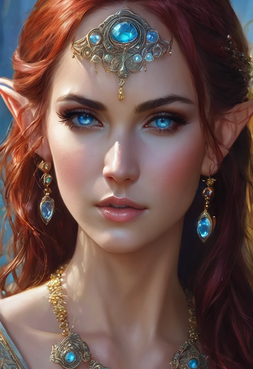 (masterpiece:1.3),beautiful face, full and sexy body, sexy hips, (realistic face), (Red hair, Long hair:1.3), beautiful hairstyle, realistic eyes, beautiful detailed eyes, (Realistic skin), beautiful skin, detailed face, detailed eyes, beautiful, (elf woman, Dark, Madura))), (light blue aquamarine eyes), (((wearing a delicate red gemstone earring))), (Wearing a shiny moonstone necklace necklace), eyelash, ( usando arMadura sexy), whole lip, blushing lascivious face, [janet], [Alicia], "Beautiful adult face" , 30 years , mujer Madura , adult,(dark fantasy), absurdities, attractive, ultra high resolution, ultra realistic, Very detailed, golden ratio, (elder ring style), (carries a sword of light)