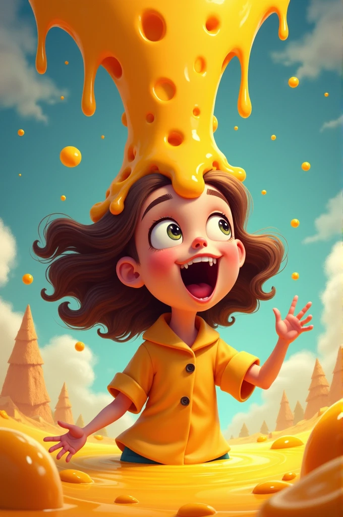 Create a poster for Maggie in which the cheese is pouring from upwards