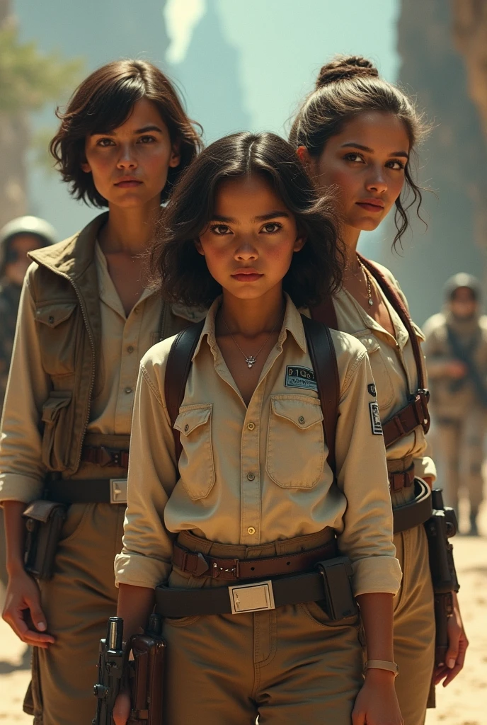 A short Latin American girl, White skin, Wavy csbello who is a rebel leader and follows the orders of Leia Organa and is Luke Skywalker&#39;s adventure partner.  He has to be next to Luke Skywalker and Leia Skywalker from Star Wars. In the middle of an adventure. 
